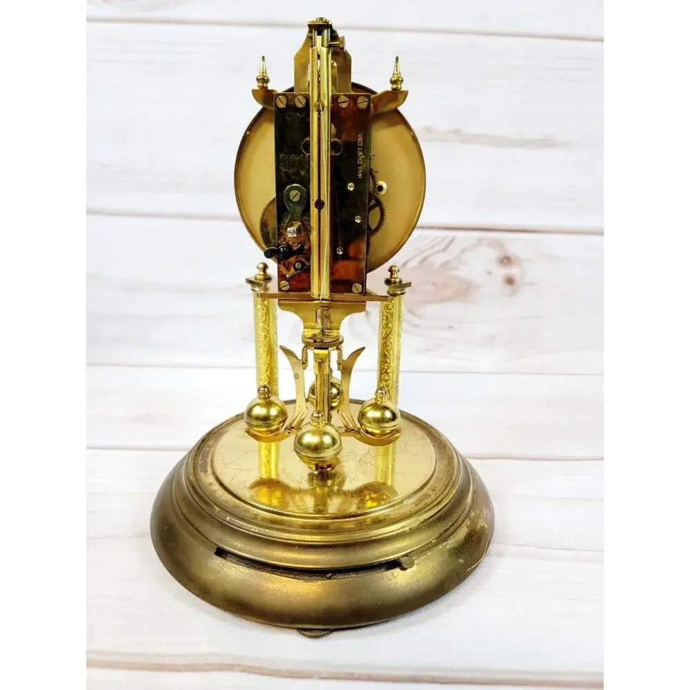 Vintage Hall Craft Corp Torsion Pendulum Glass Dome Clock Made In Germany READ